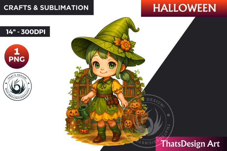 Chibi Witch Halloween Clipart, kawaii witch sublimation PNG example image 1