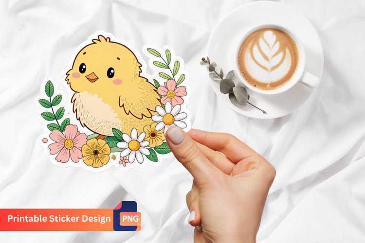Cute chick in flowers sticker