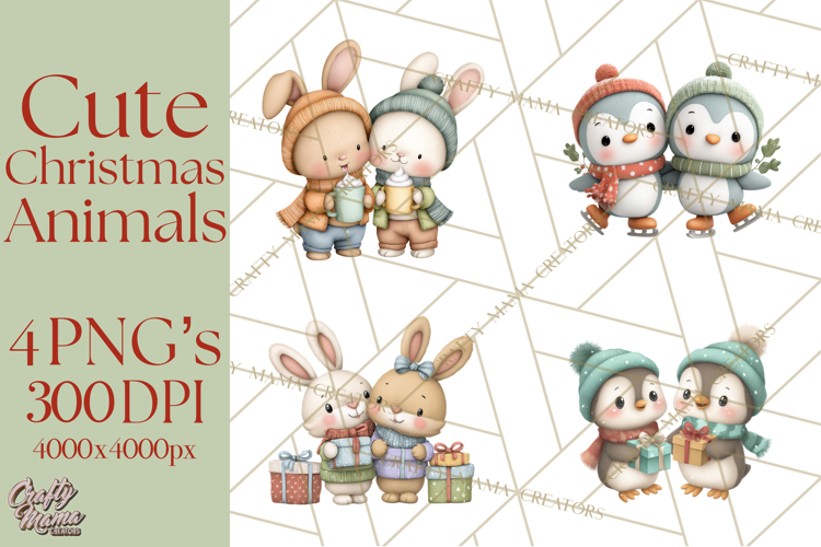 Christmas Animals Clipart PNG, Cute Cartoon Holiday Clip Art