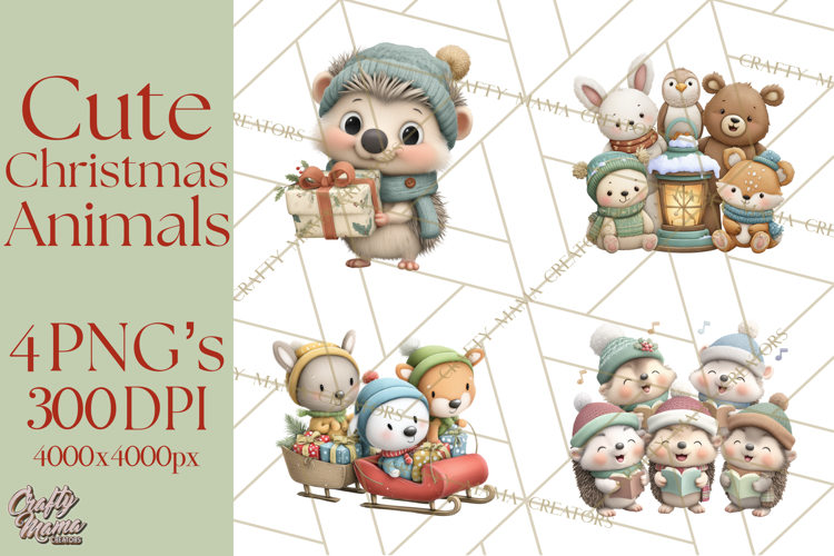 Christmas Animals Clipart PNG, Cute Cartoon Holiday Clip Art