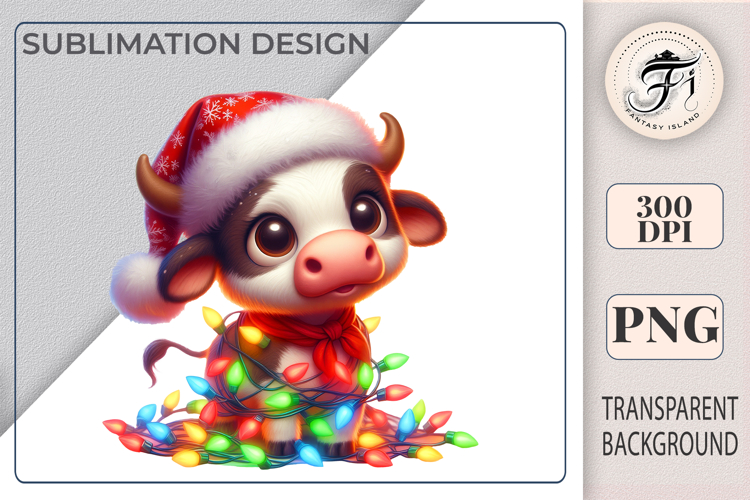 Cute Christmas Baby Cow Clipart | Holiday Calf with Lights