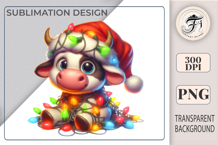 Cute Christmas Baby Cow Clipart | Holiday Calf with Lights