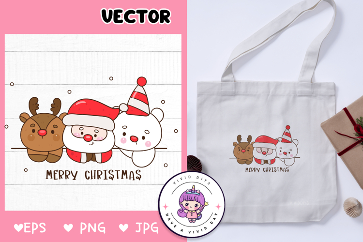 Christmas clipart reindeer santa polar bear kawaii clipart
