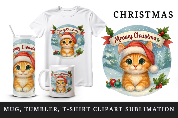 Cute Christmas cat tumbler, mug wrap clipart sublimation png