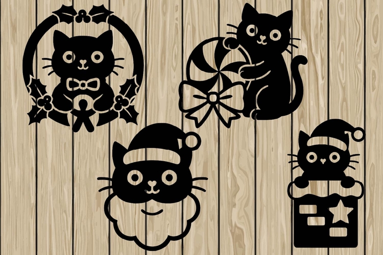 Cute Christmas cat stencil silhouette SVG