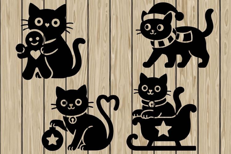 Cute Christmas cat stencil silhouette SVG