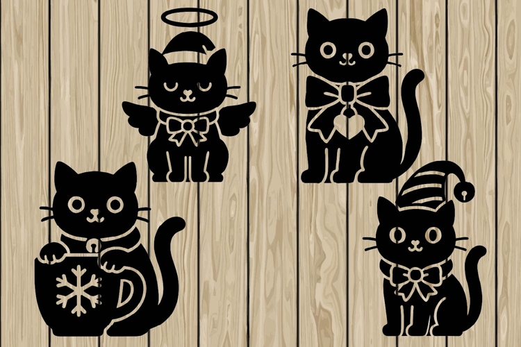 Cute Christmas cat stencil silhouette SVG