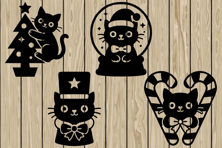 Cute Christmas cat stencil silhouette SVG