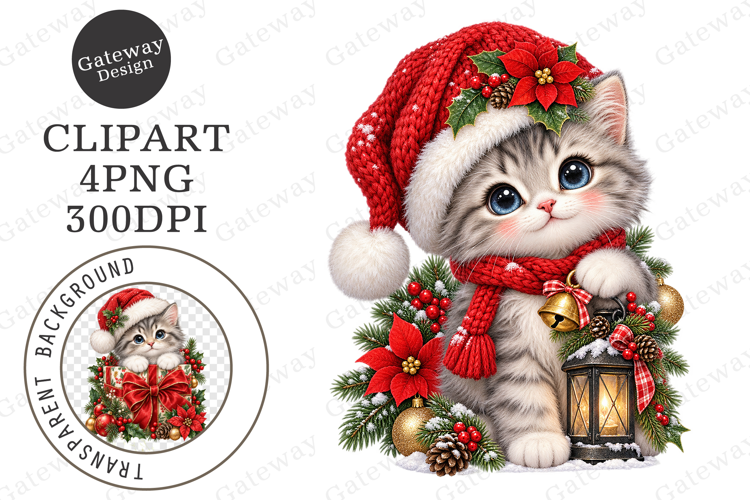 Cute Christmas Cat Clipart PNG
