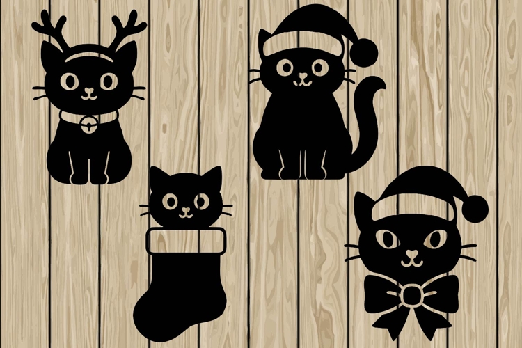 Cute Christmas cat stencil silhouette SVG