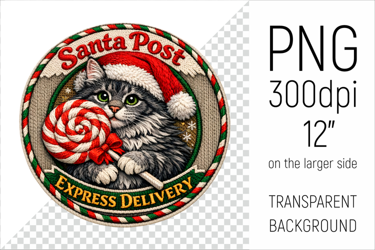 Cute Christmas Cat Patch | Santa Post Express Delivery
