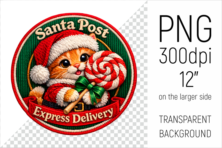 Cute Christmas Cat Patch | Santa Post Express Delivery
