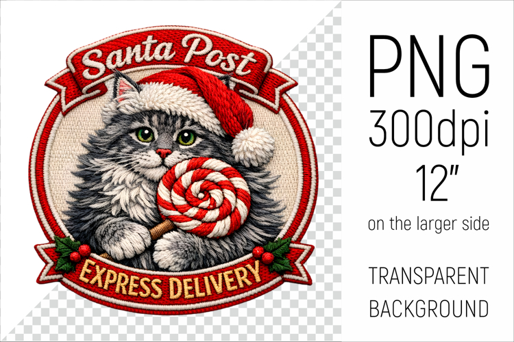 Cute Christmas Cat Patch | Santa Post Express Delivery