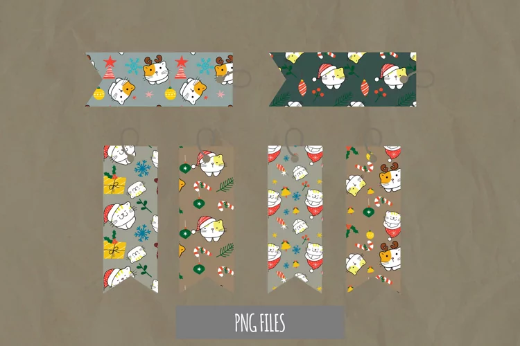 Cute Christmas Cat Seamless Pattern Tags