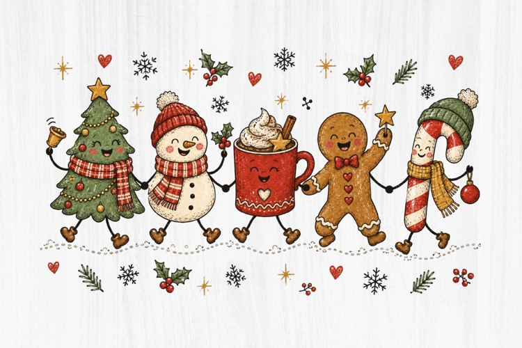 Cute Christmas Character Friends Clipart PNG
