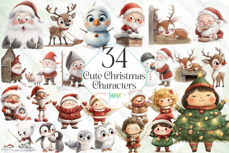Cute Christmas Characters Bundle example image 1