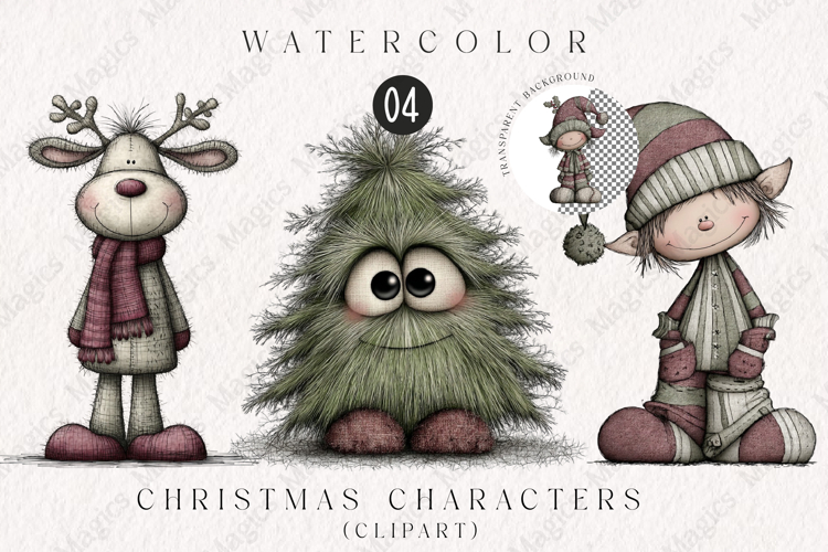 Cute Christmas Characters Clipart | Hand-Drawn Holiday PNG