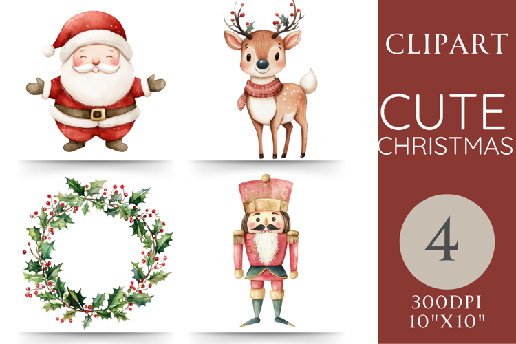Cute Christmas Clipart | Santa, Reindeer & Wreath PNGs