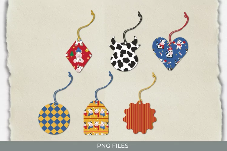 Cute Christmas Cow Seamless Pattern Tags