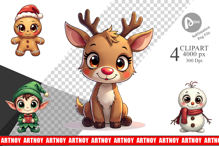 Cute Christmas Creatures Clipart example image 1