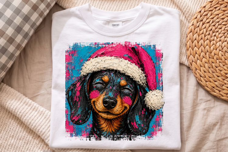 Cute Christmas Dachshund Dog Santa Hat PNG, Sublimation