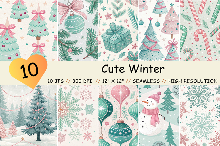 Cute Christmas Digital Paper, Cute Winter Pattern