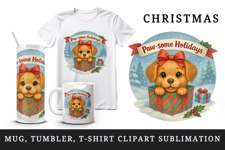 Cute Christmas dog tumbler, mug wrap clipart sublimation png