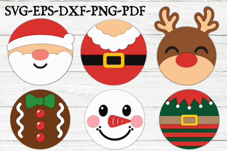 Cute Christmas Door Hanger SVG, Christmas Round Sign