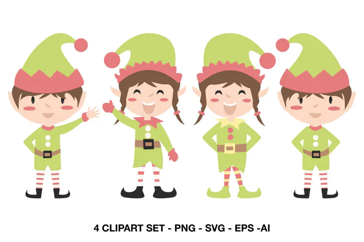 Christmas Elf Clipart with Cute Holiday Characters