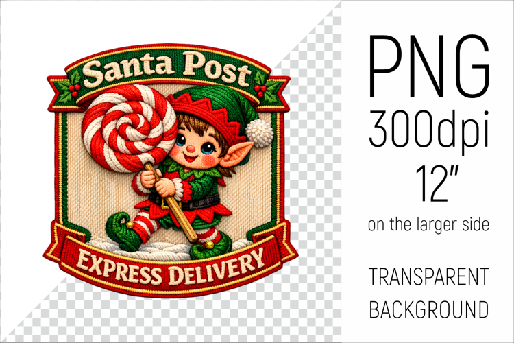 Santa Post Elf Clipart | Vintage Embroidery Style