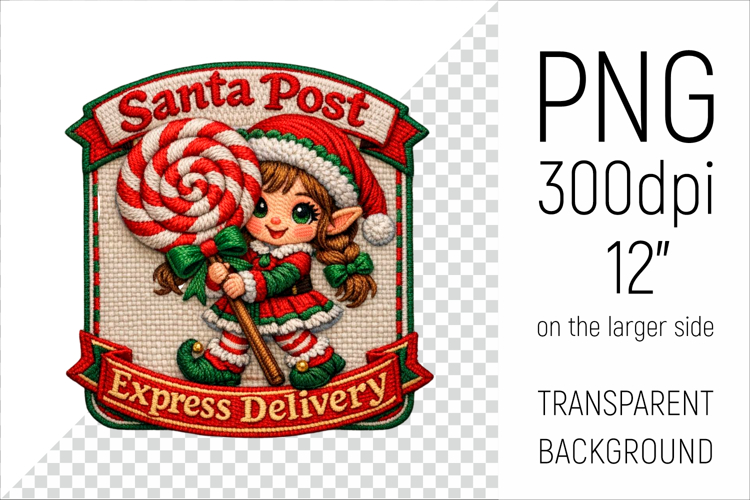 Santa Post Elf Clipart | Vintage Embroidery Style