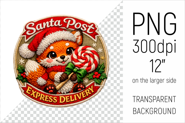 Cute Christmas Fox Patch | Santa Post Express Delivery