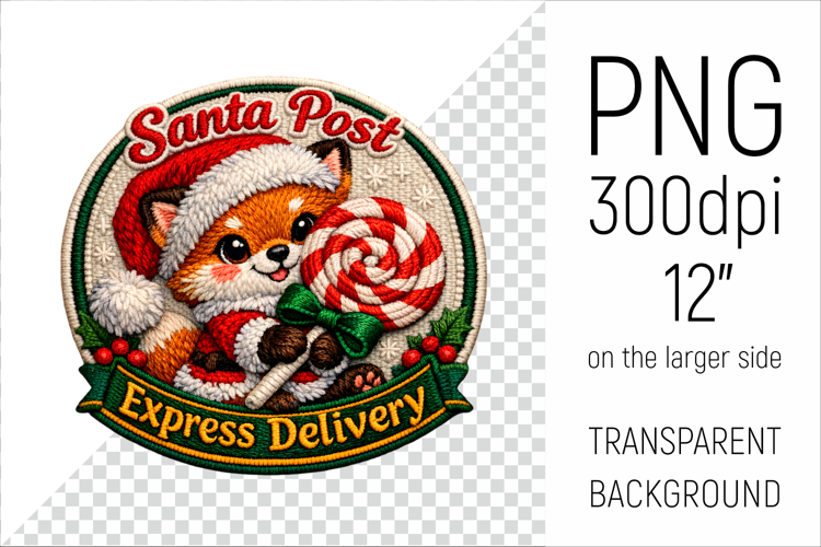 Cute Christmas Fox Patch | Santa Post Express Delivery