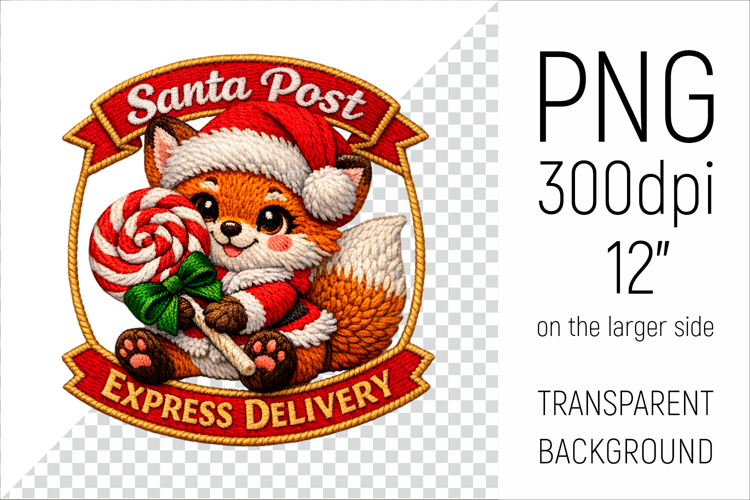 Cute Christmas Fox Patch | Santa Post Express Delivery