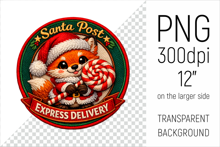 Cute Christmas Fox Patch | Santa Post Express Delivery