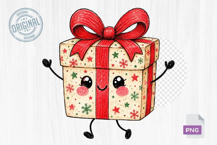 Cute Christmas Gift Box Doodle PNG Clipart Printable Ar