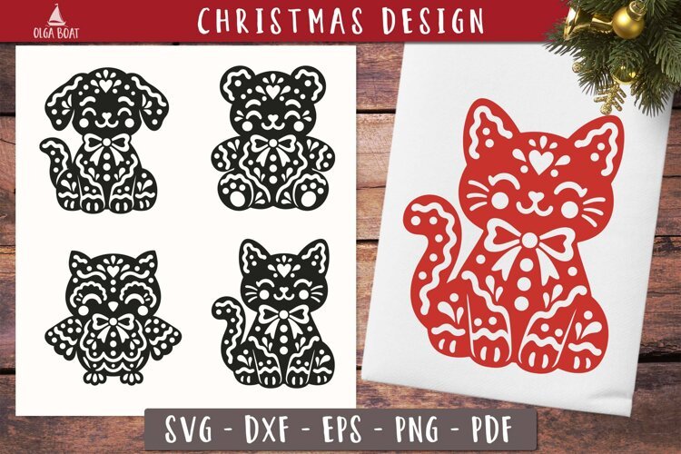 Cute Christmas Gingerbread Animal SVG Cat Dog Bear Owl 