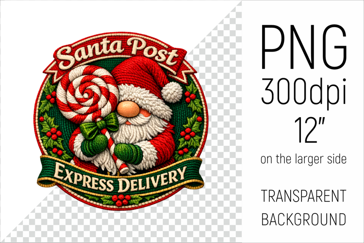 Santa Post Gnome Clipart | Vintage Embroidery Style