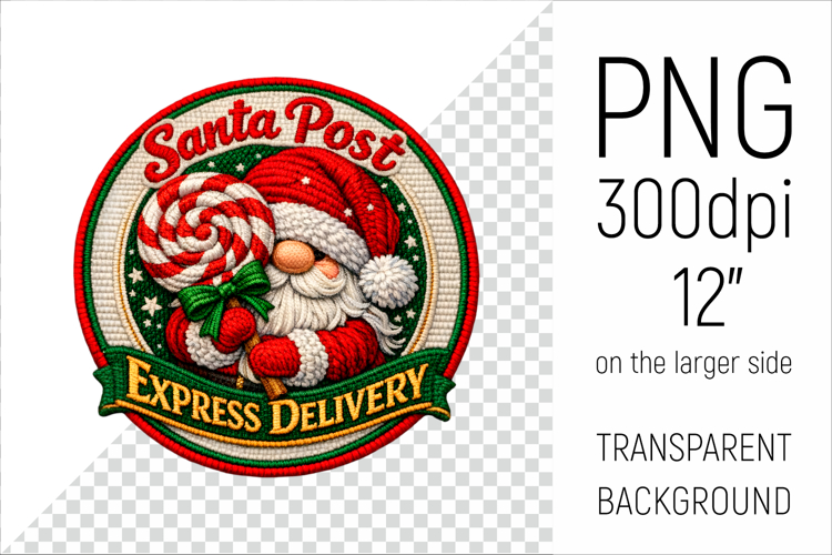 Santa Post Gnome Clipart | Vintage Embroidery Style