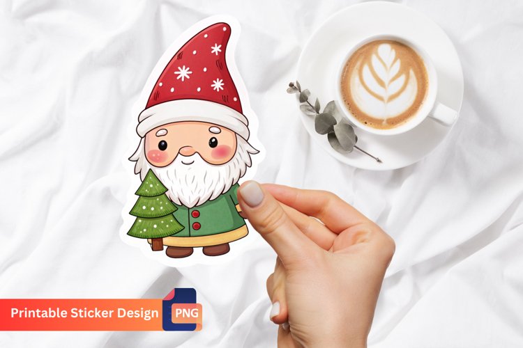 Cute Christmas Gnome Sticker, Festive Holiday Gnome Sticker