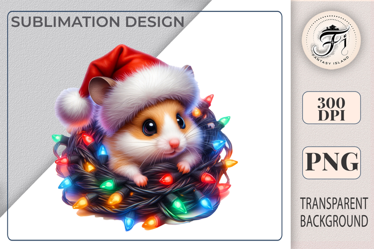 Cute Christmas Hamster Clipart | Cartoon Hamster with Lights