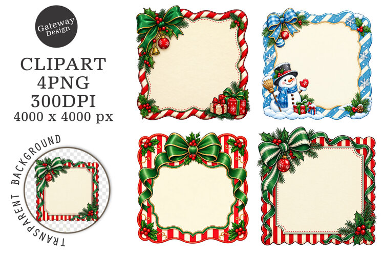 Cute Christmas Hand-Drawn Frames PNG example image 1