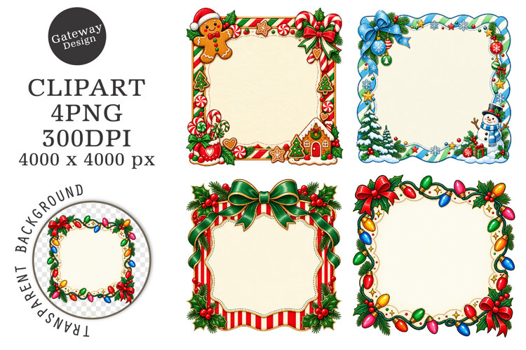 Cute Christmas Hand-Drawn Frames PNG example image 1