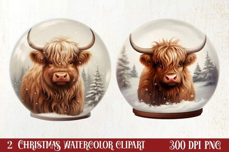 Cute Christmas Highland Cow Clipart, Christmas PNG