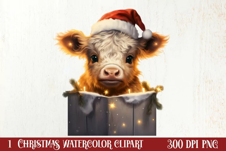 Cute Christmas Highland Cow Clipart, Christmas PNG