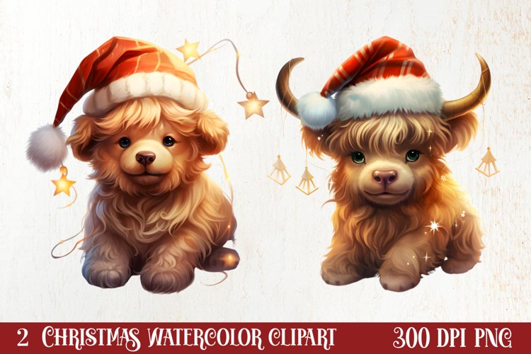 Cute Christmas Highland Cow Clipart, Christmas PNG