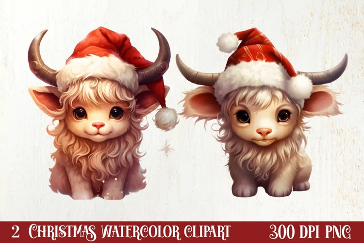 Cute Christmas Highland Cow Clipart, Christmas PNG