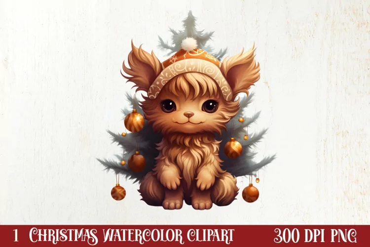 Cute Christmas Highland Cow Clipart, Christmas PNG
