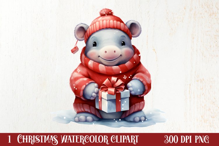 Cute Christmas Hippo Sublimation Clipart, Christmas Clipart