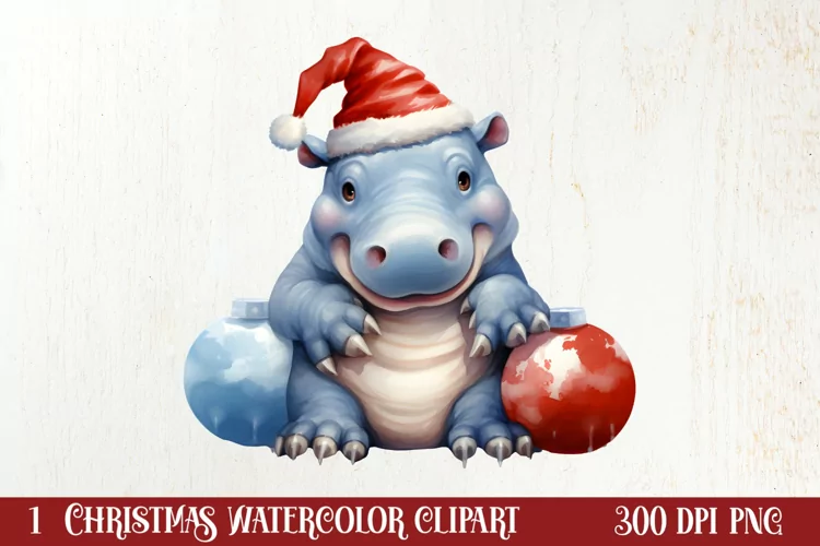 Cute Christmas Hippo Sublimation Clipart, Christmas Clipart
